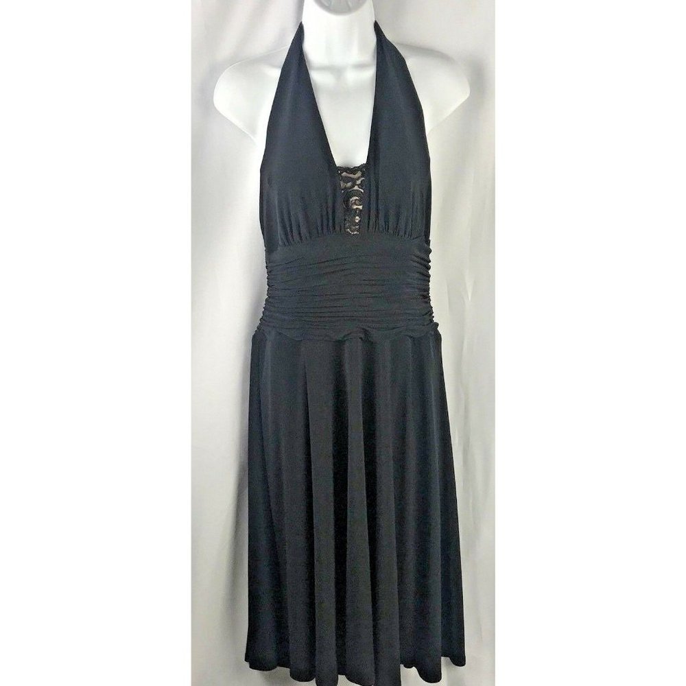 Jones New York Dress Womens Size 10 Black Lace Halter Cocktail Party - Picture 1 of 5